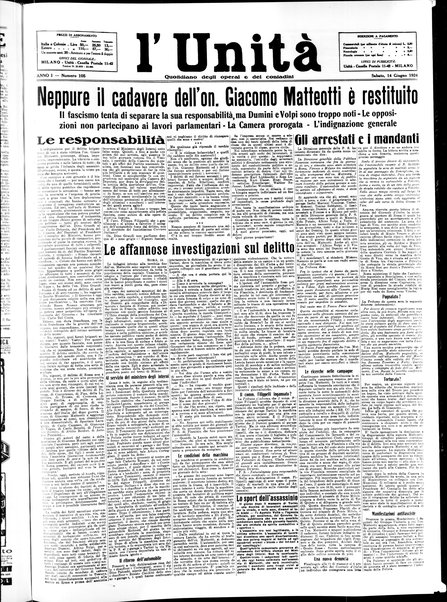 L'Unità : quotidiano degli operai e dei contadini